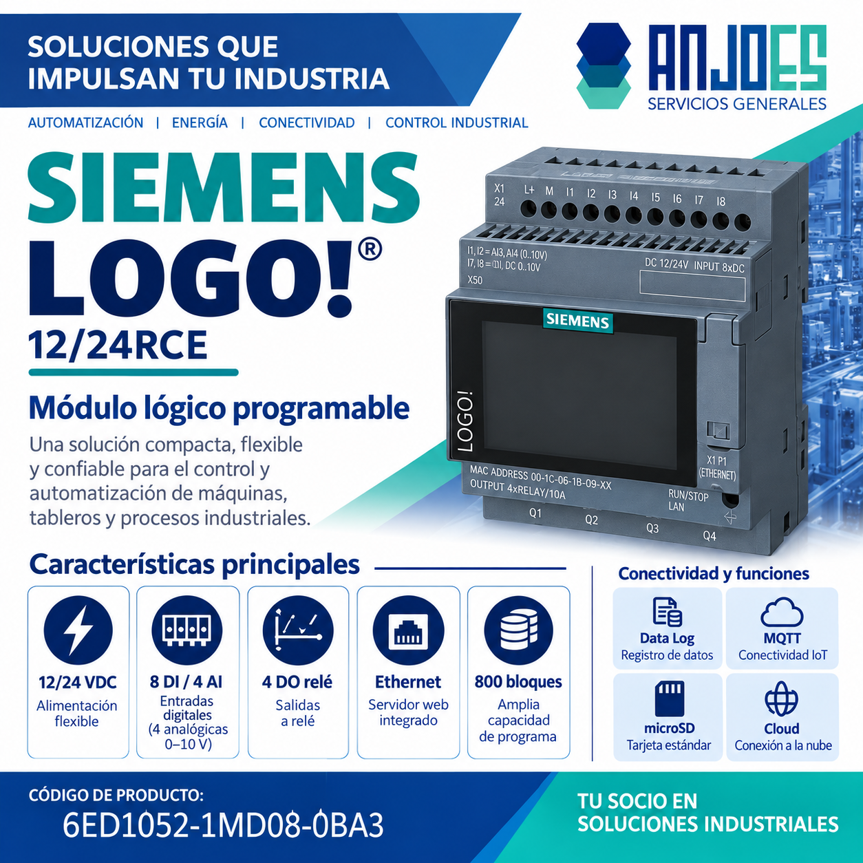 Siemens LOGO! 12/24RCE 6ED1052-1MD08-0BA3 – Módulo lógico programable - Imagen 2